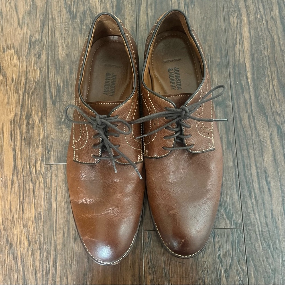 Johnston & Murphy men’s sheepskin leather tan Oxford dress shoes size 10.5 - Picture 2 of 9